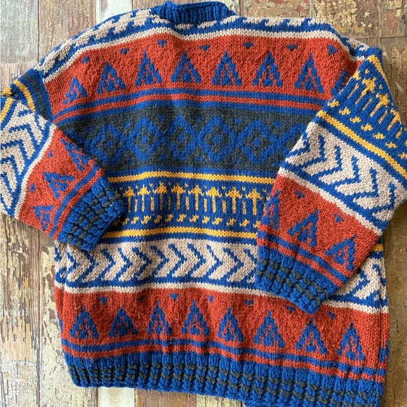 Vintage Manos Del Sur Hand Knit MultiColor Cardigan Sweater Chile Size L Unisex - Picture 5 of 6